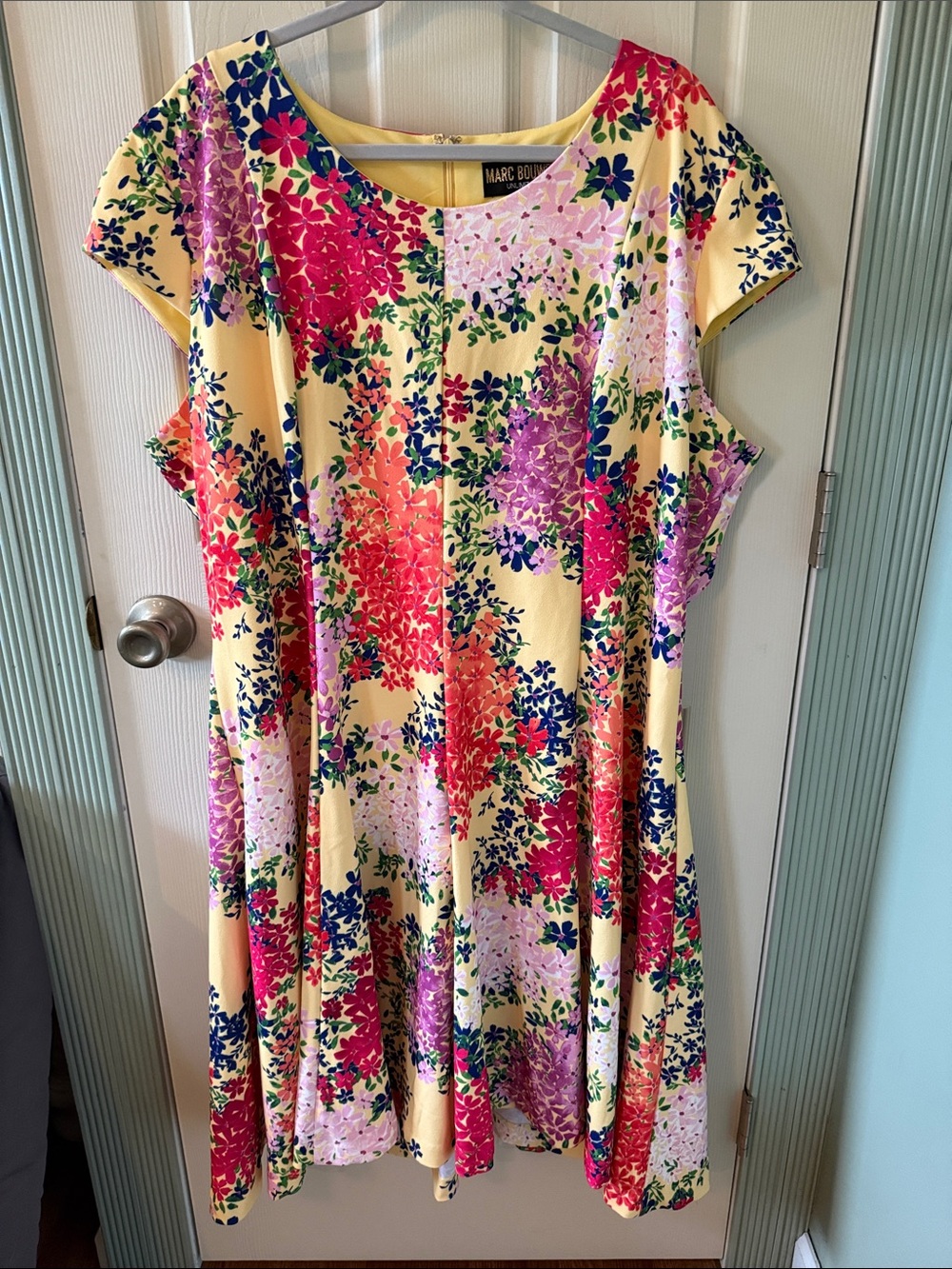 Marc Bouwer Yellow Floral Swing Dress with Multicolor Blooms